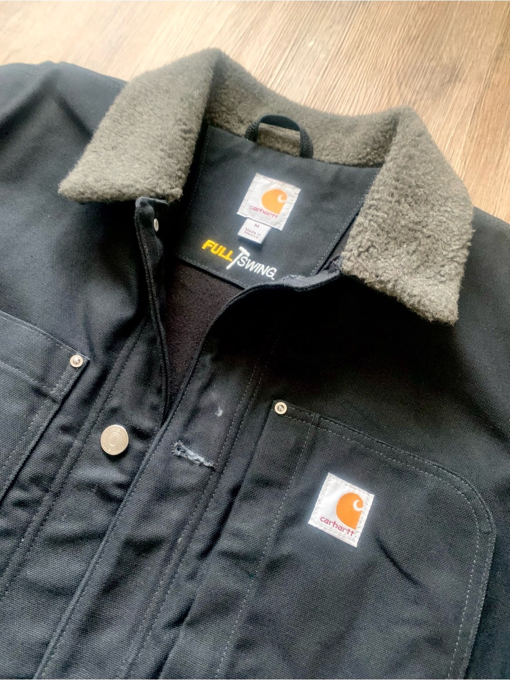 Carhartt Full Swing Chore Coat Men's Medium Black Sherpa Collar Barn Jacket
